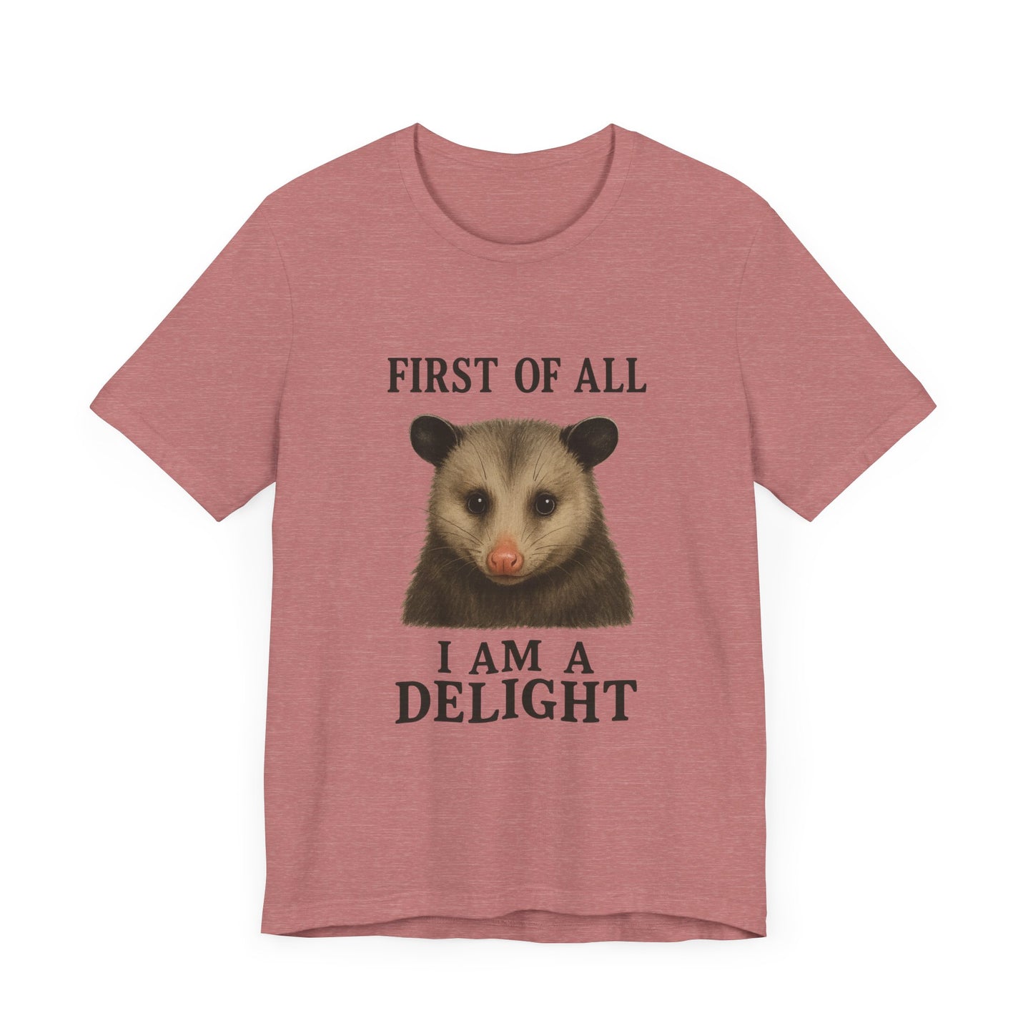 First of All, I’m a Delight T-Shirt – Funny Sarcastic Opossum Shirt for Feral Moms and Self-Love Queens