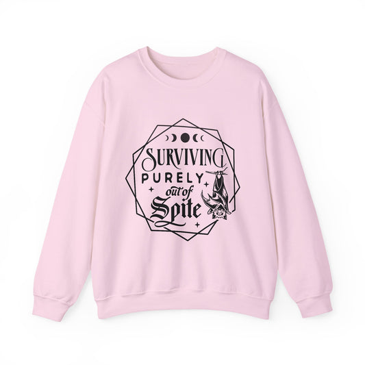 Surviving Purely Out of Spite Sweatshirt – Funny Mental Health Crewneck for Burnt-Out Women with Petty Energy