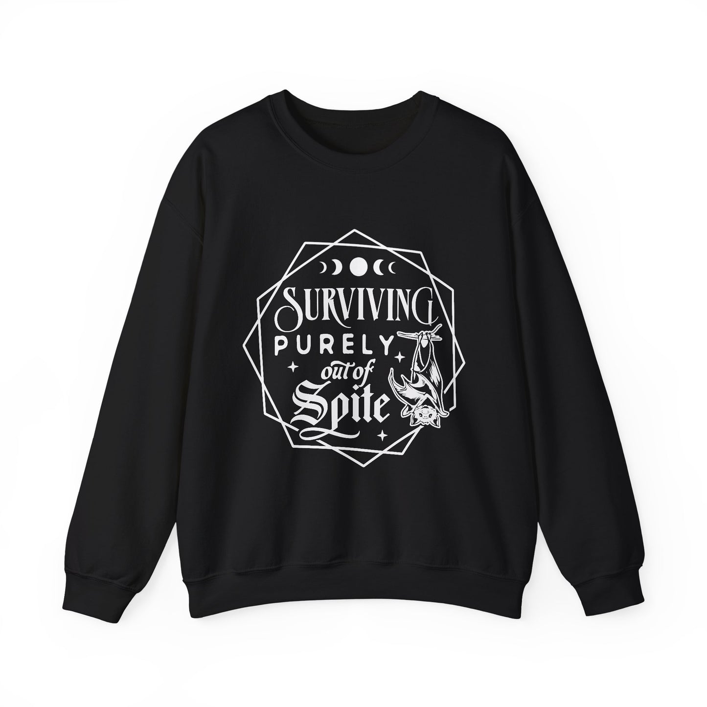 Surviving Purely Out of Spite Sweatshirt – Funny Mental Health Crewneck for Burnt-Out Women with Petty Energy