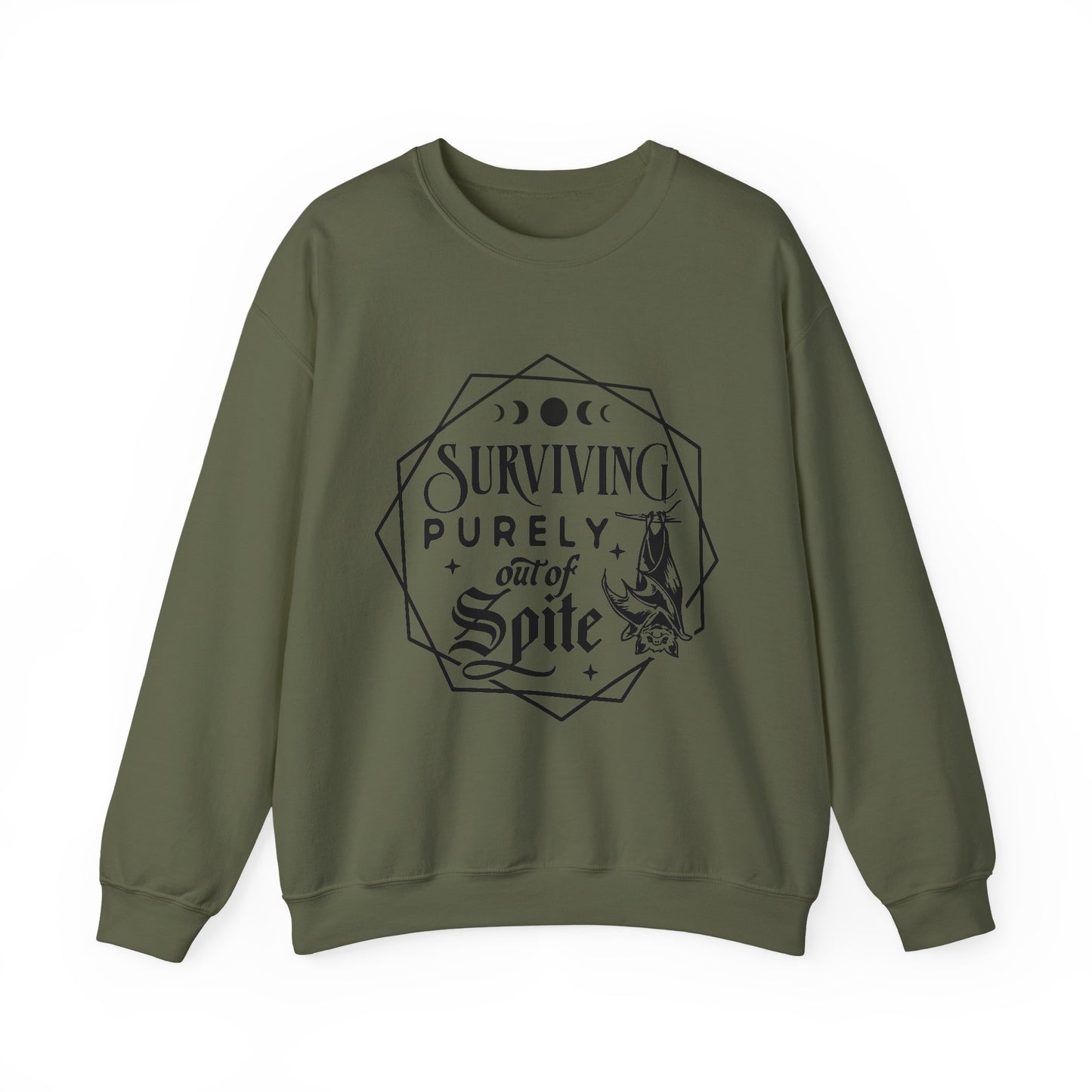 Surviving Purely Out of Spite Sweatshirt – Funny Mental Health Crewneck for Burnt-Out Women with Petty Energy