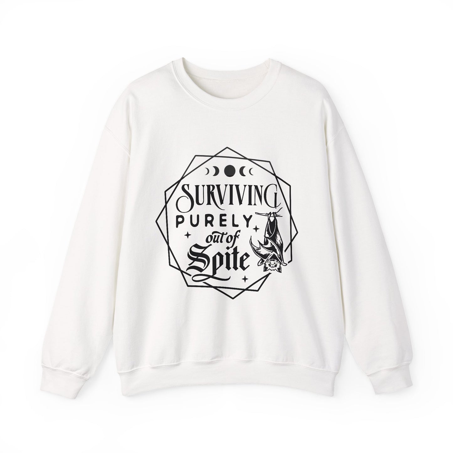Surviving Purely Out of Spite Sweatshirt – Funny Mental Health Crewneck for Burnt-Out Women with Petty Energy
